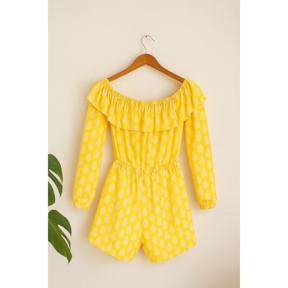 Michael Kors Women’s S Yellow Boho Ruffle Off Shoulder Romper Long Sleeve Casual - Picture 1 of 8